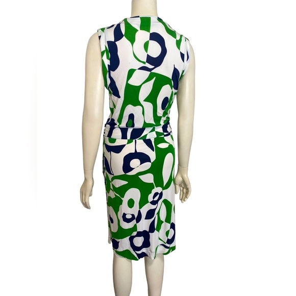 BANANA REPUBLIC Green White Blue Abstract Floral Sleeveless Midi Wrap Dress M - Picture 2 of 7